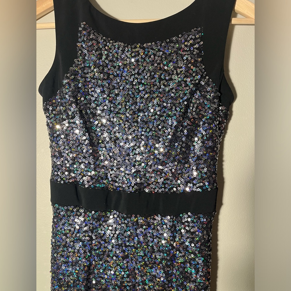 Badgley Mischka Collection Dress Sequin Silver Hourglass Mermaid Pencil Maxi - Picture 2 of 8